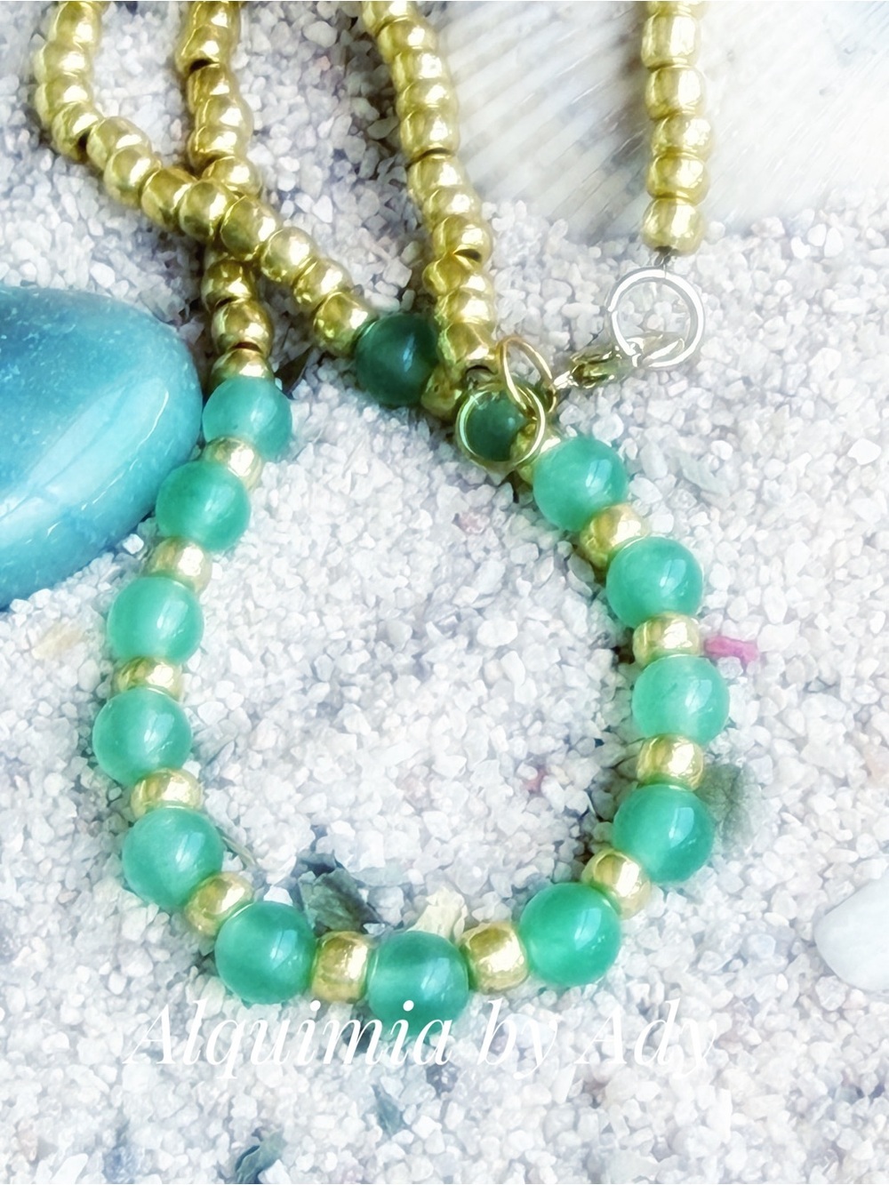 Aventurine Green and Gold Beaded Necklace